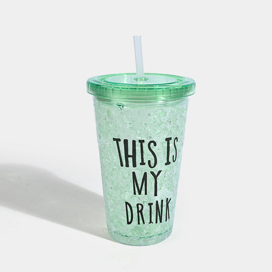 Acrylic Water Glass with Straw - Green
