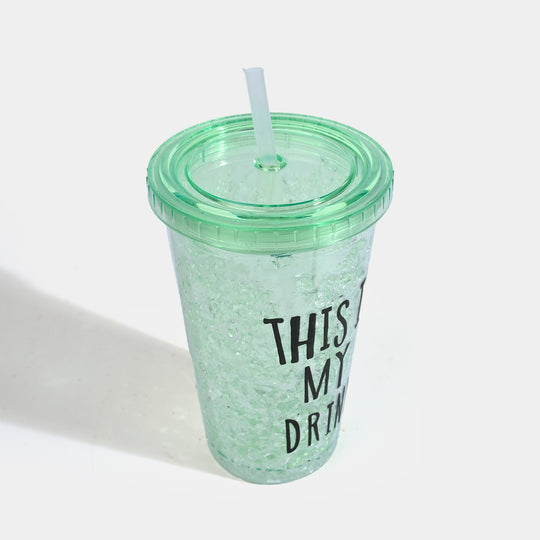 Acrylic Water Glass with Straw - Green