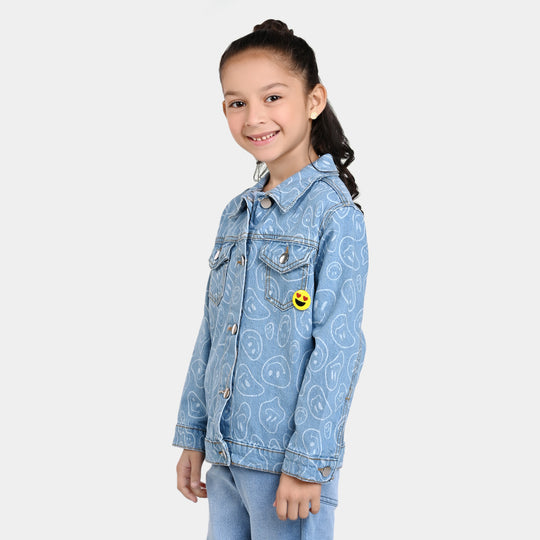 Girls Denim Jacket Smiley-Mid Blue