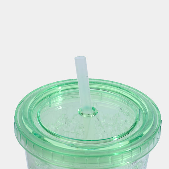 Acrylic Water Glass with Straw - Green