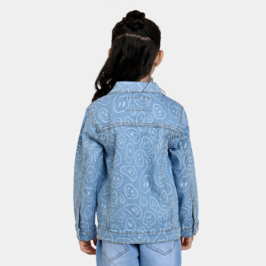 Girls Denim Jacket Smiley-Mid Blue