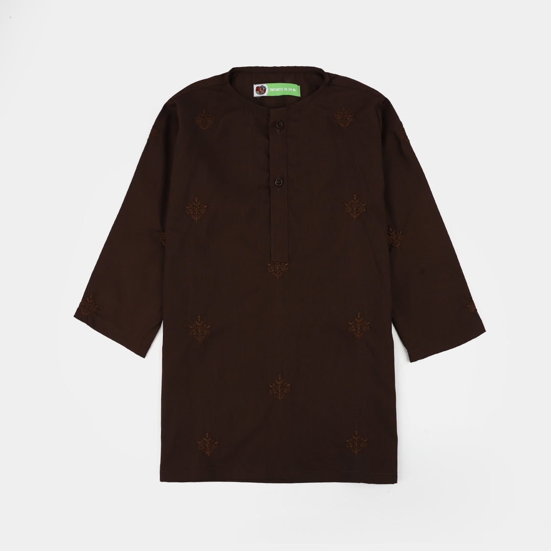 Infant Boys Poly Viscose Kurta Pajama (Choco) - Brown