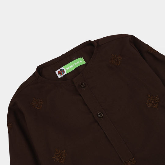 Infant Boys Poly Viscose Kurta Pajama (Choco) - Brown