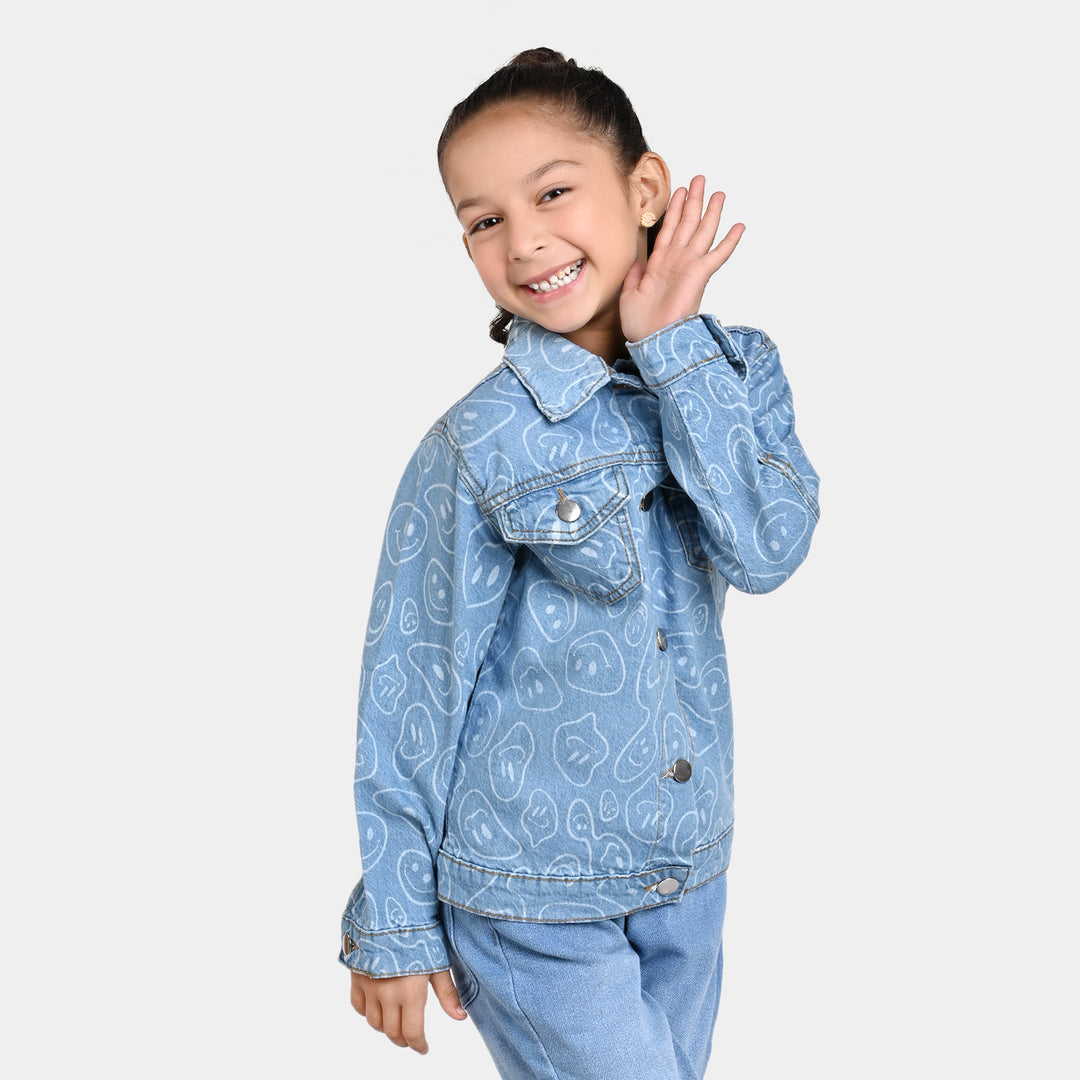 Girls Denim Jacket Smiley-Mid Blue