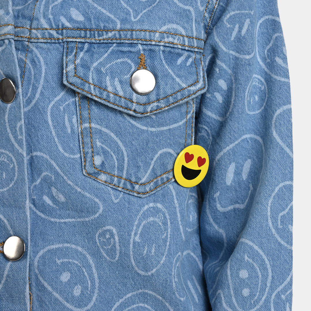 Girls Denim Jacket Smiley-Mid Blue