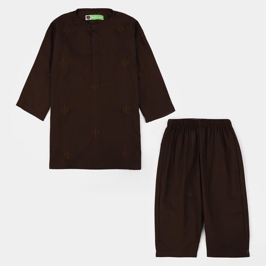 Infant Boys Poly Viscose Kurta Pajama (Choco) - Brown