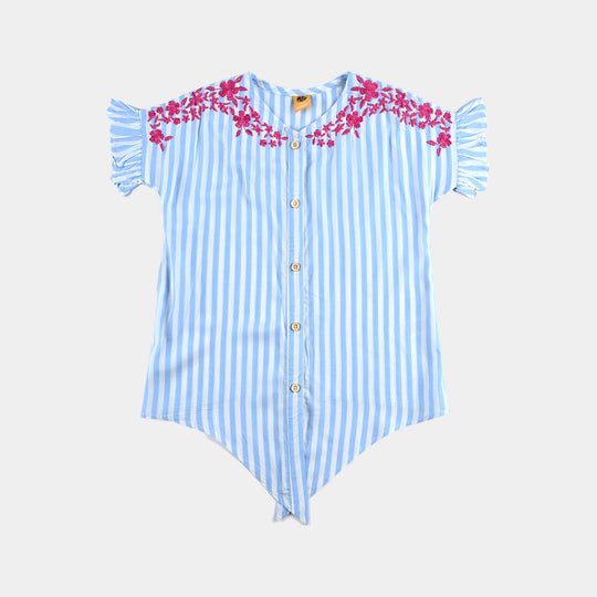 Girls Poly Cotton Emb Top Carnation-Blue