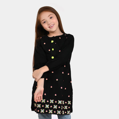 Girls Cotton Embroidered  Kurti Black Beauty-BLACK