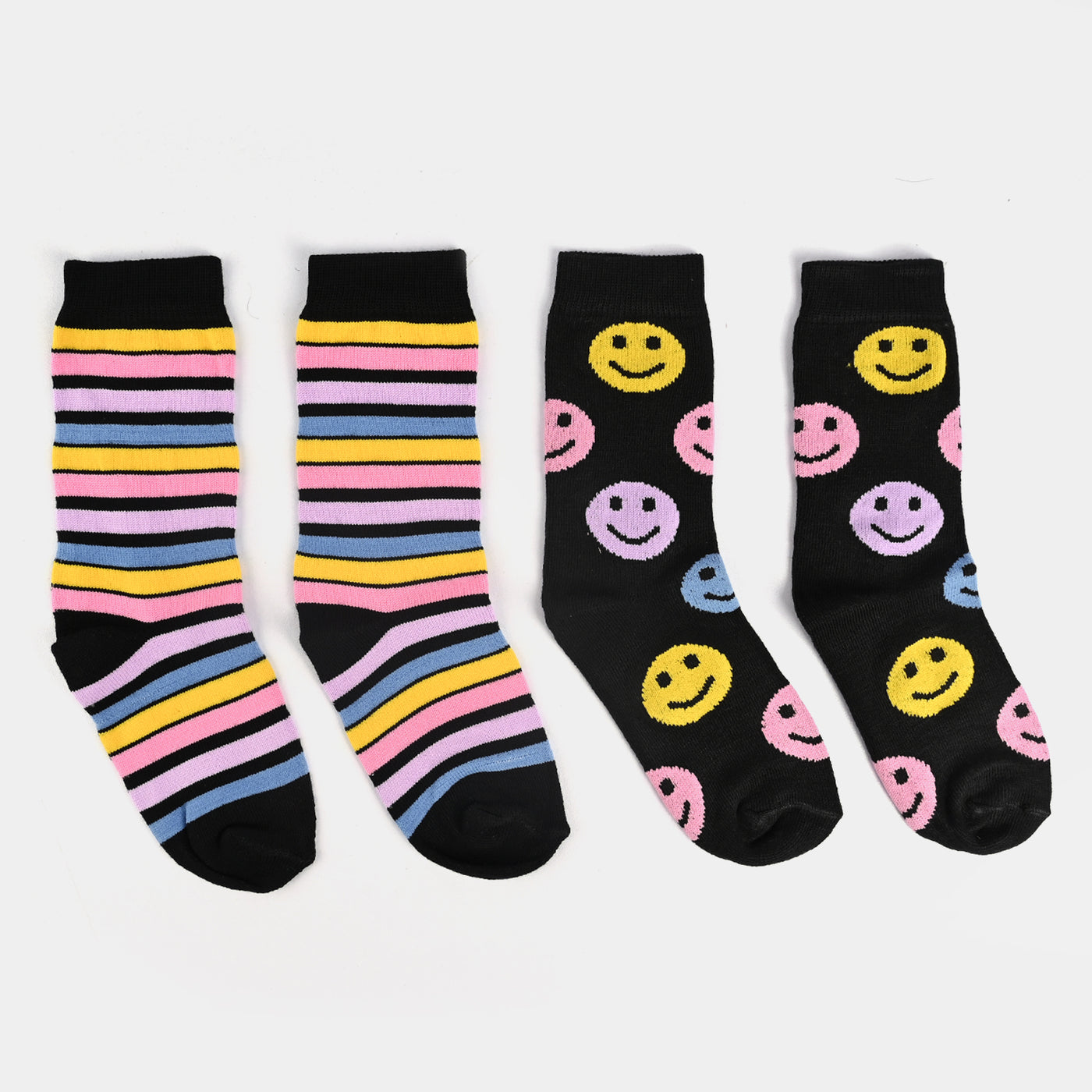 Girls Socks Pack of 2 Striper/Smiley-B.Striper