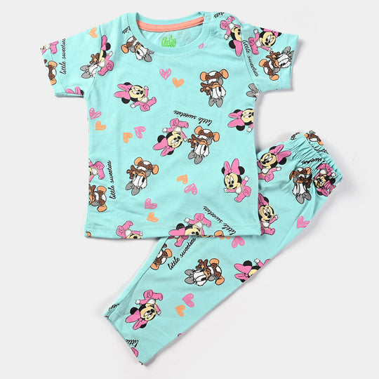 Infant Girls Poly Cotton Jersey Night Suit-T.Turauise