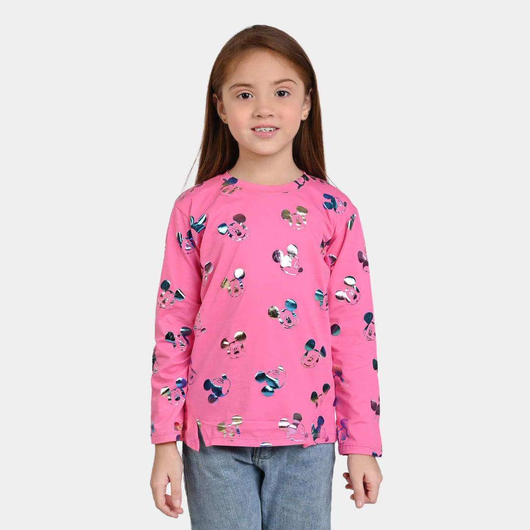 Girls Jersey T-Shirt F/S Multi character-Pink