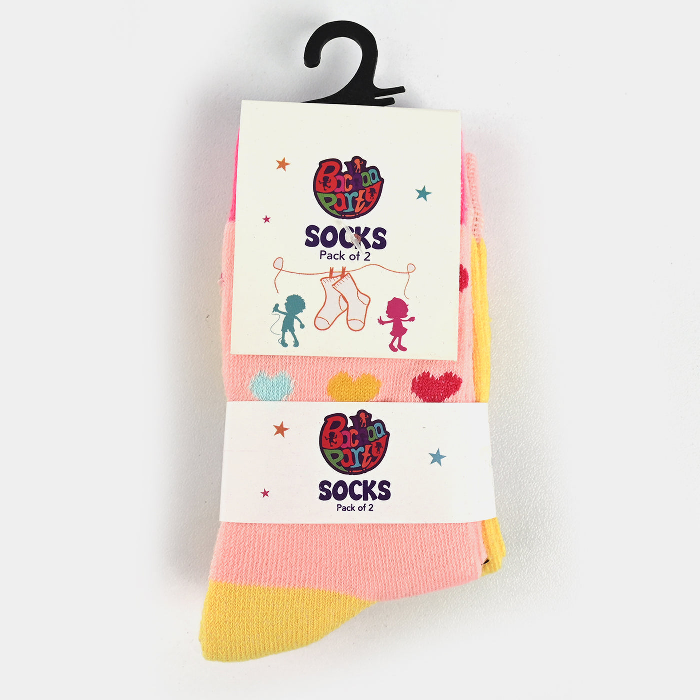 Infant Girls Socks Pack of 2 Hearts & Rainbow-P.Pink