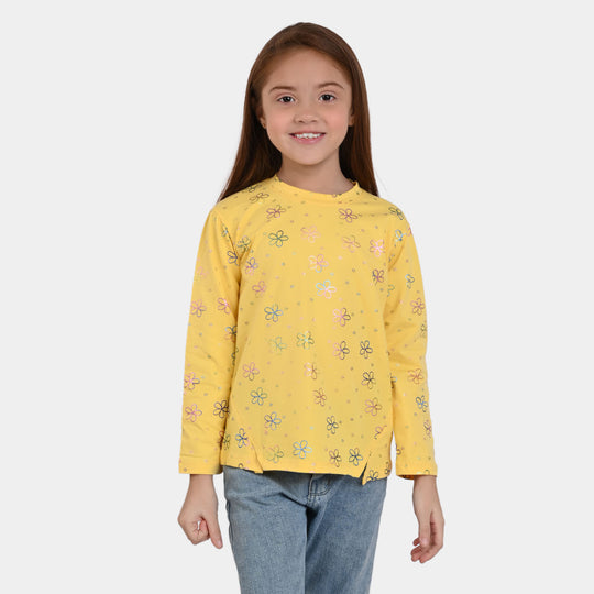 Girls T-Shirt Jersey F/S Multi Flowers - Yellow