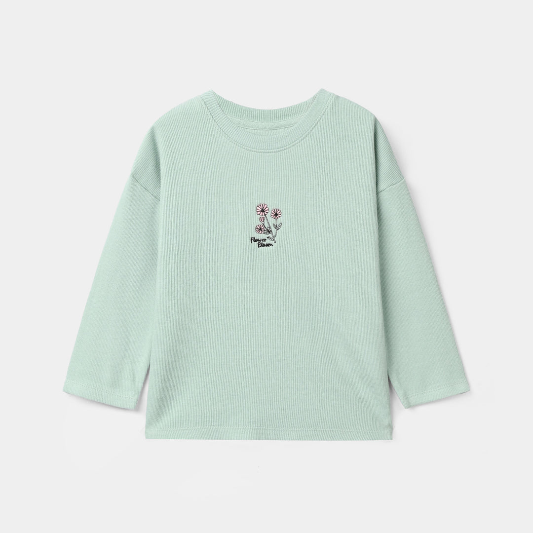 Girls Cotton Rib T-Shirt Floral Bloom - Blue