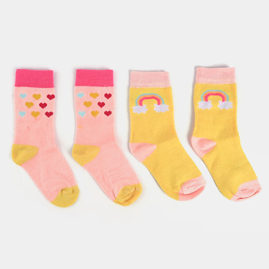 Infant Girls Socks Pack of 2 Hearts & Rainbow-P.Pink