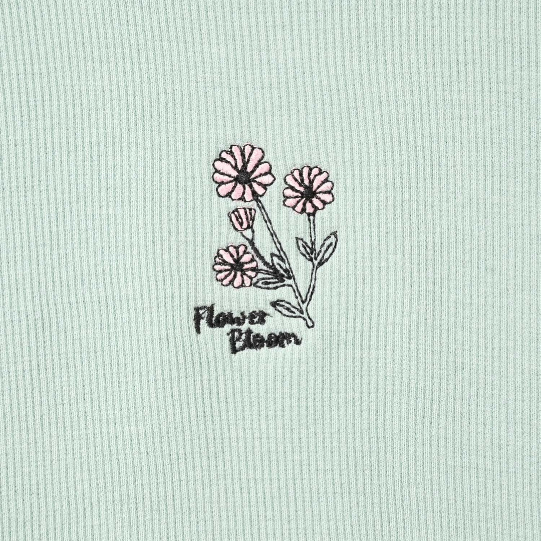 Girls Cotton Rib T-Shirt Floral Bloom - Blue