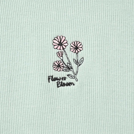 Girls Cotton Rib T-Shirt Floral Bloom - Blue