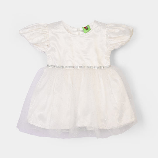Infant Girls Net Fancy Frock-Baby Glam-WHITE