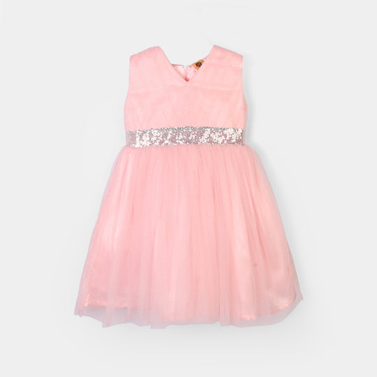 Girls Net Fancy Frock Adorable -Peach