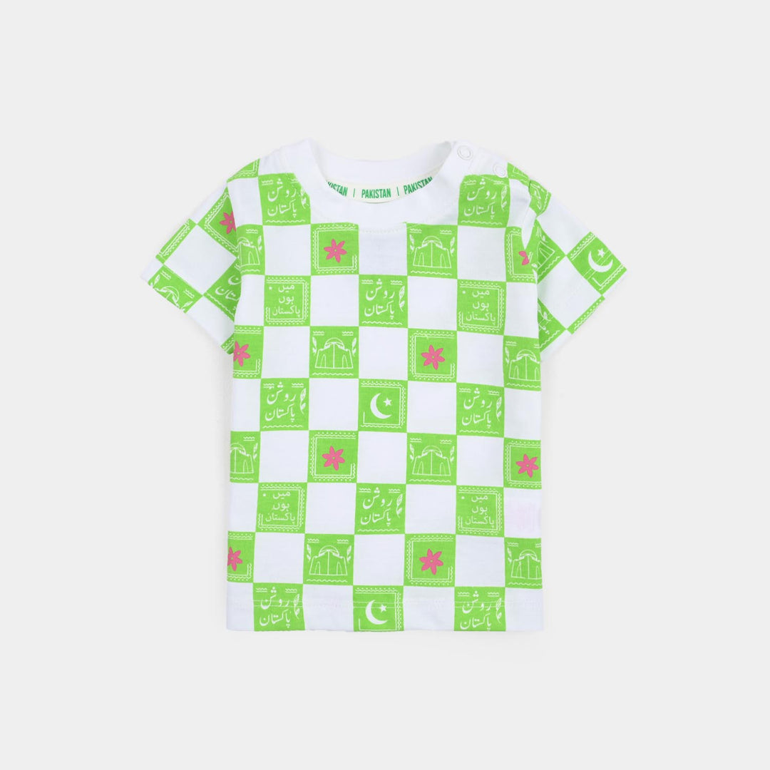 Infant Girls Cotton Jersey T-Shirt Roshan Pakistan - Green/White