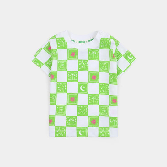 Infant Girls Cotton Jersey T-Shirt Roshan Pakistan - Green/White