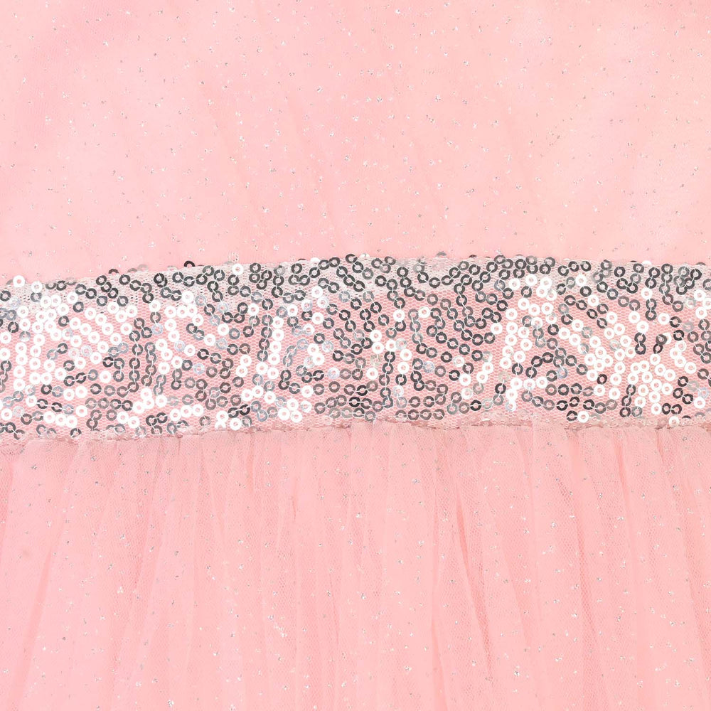 Girls Net Fancy Frock Adorable -Peach