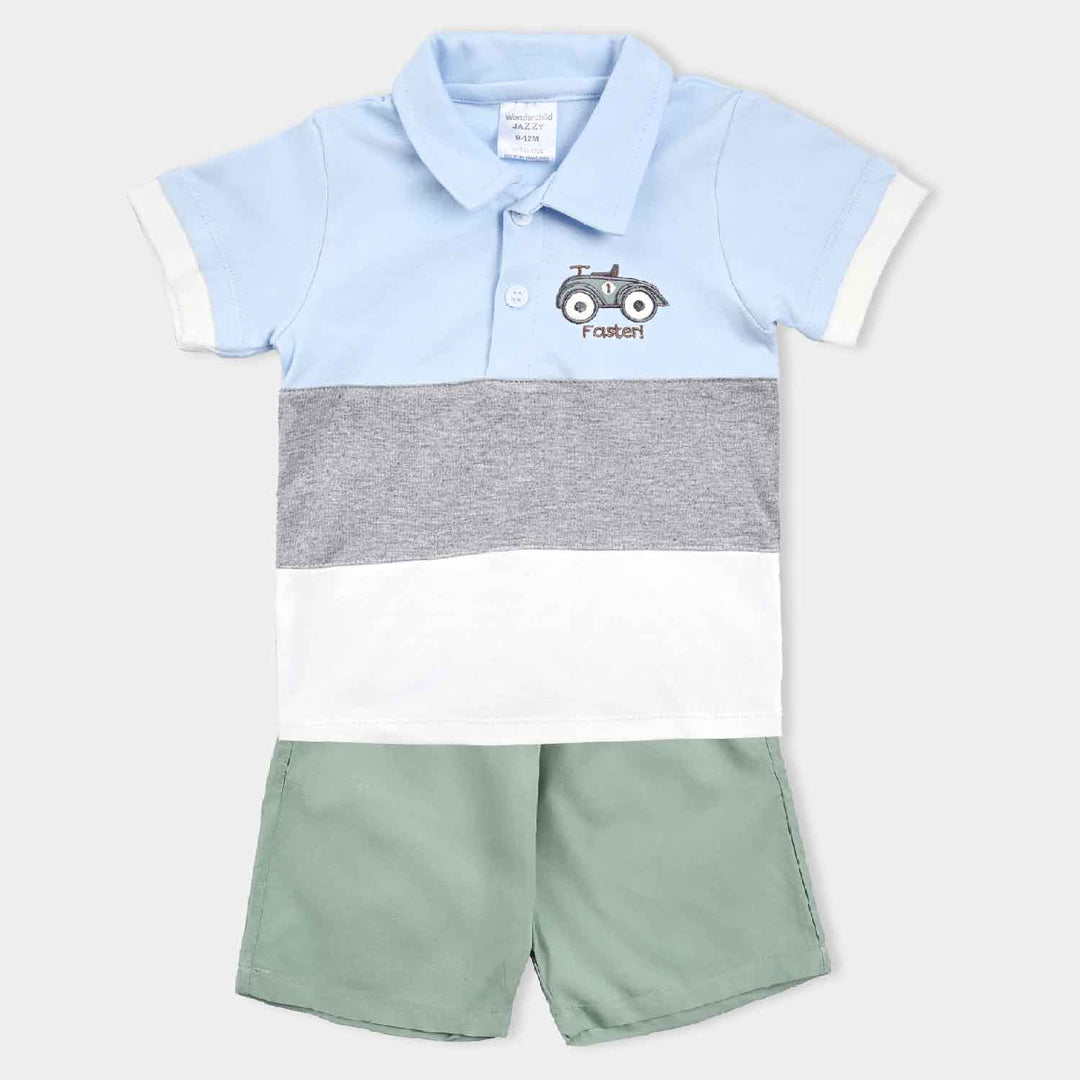 Infant Boys Cotton Interlock Suit -Blue/Grey