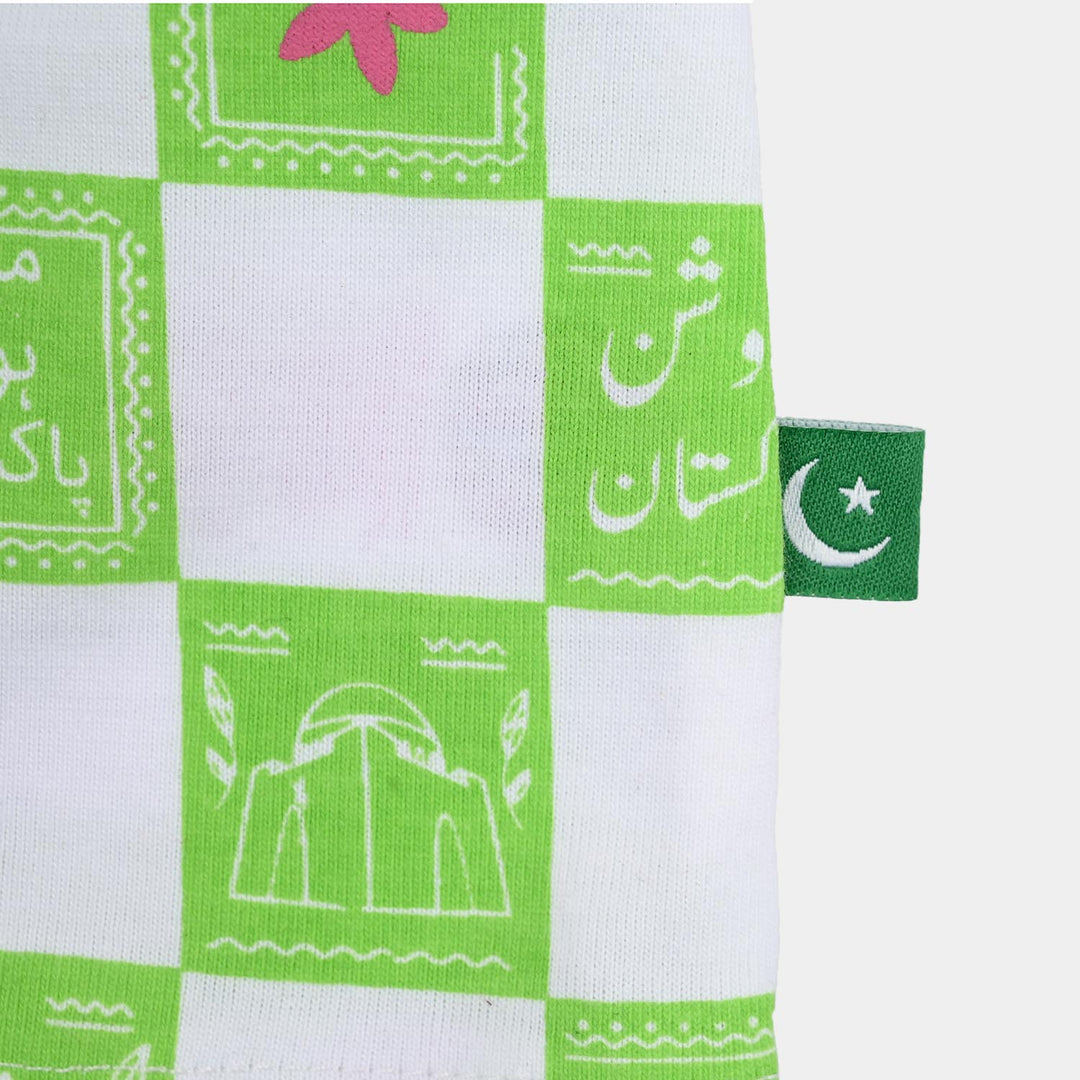 Infant Girls Cotton Jersey T-Shirt Roshan Pakistan - Green/White