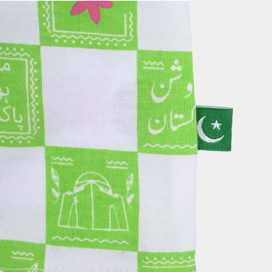 Infant Girls Cotton Jersey T-Shirt Roshan Pakistan - Green/White
