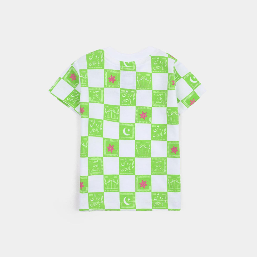 Infant Girls Cotton Jersey T-Shirt Roshan Pakistan - Green/White