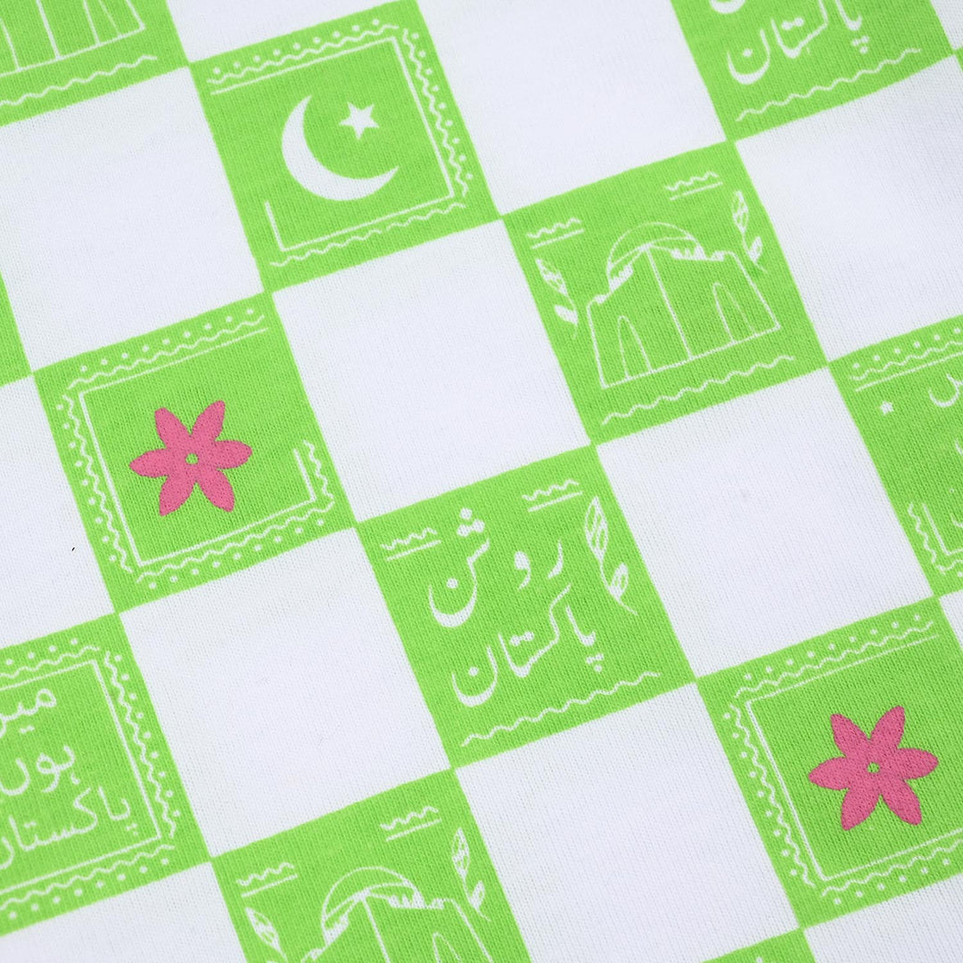 Infant Girls Cotton Jersey T-Shirt Roshan Pakistan - Green/White