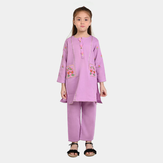 Girls Cotton 2PCs SUIT 2 Birds-Violet