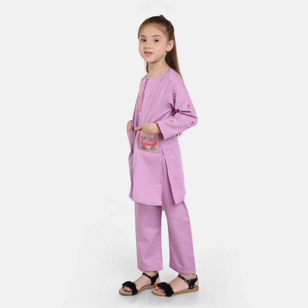 Girls Cotton 2PCs SUIT 2 Birds-Violet