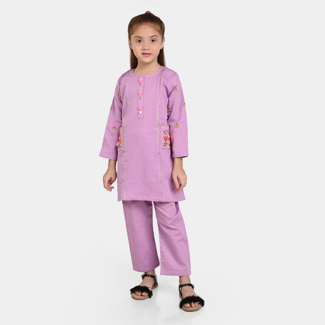 Girls Cotton 2PCs SUIT 2 Birds-Violet