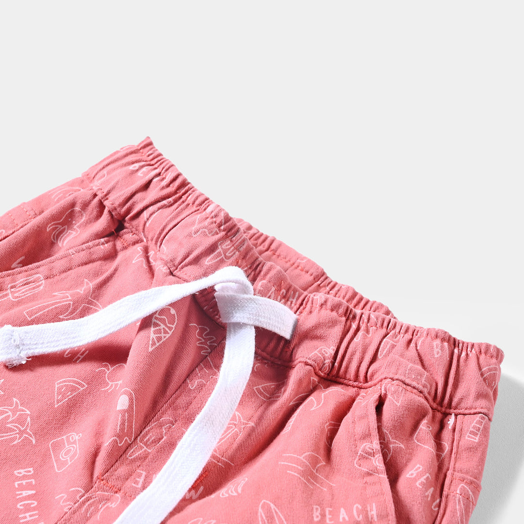 Infant Boys Cotton Twill Short Beach Wave-Coral