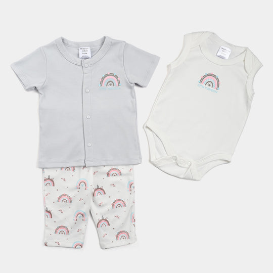 Infant Girls Cotton Interlock 3PCs Set -GREY