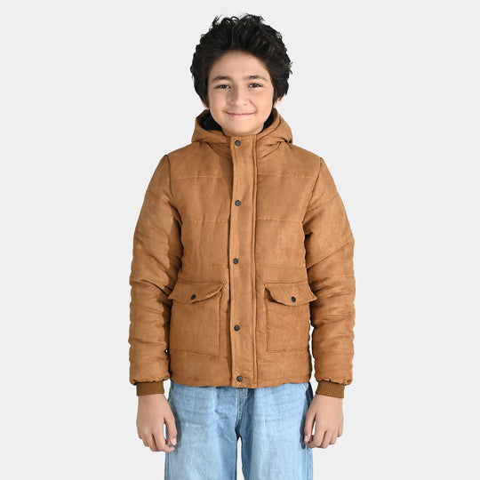 Boys Quilted Hooded Jacket Adventure-BEIGE