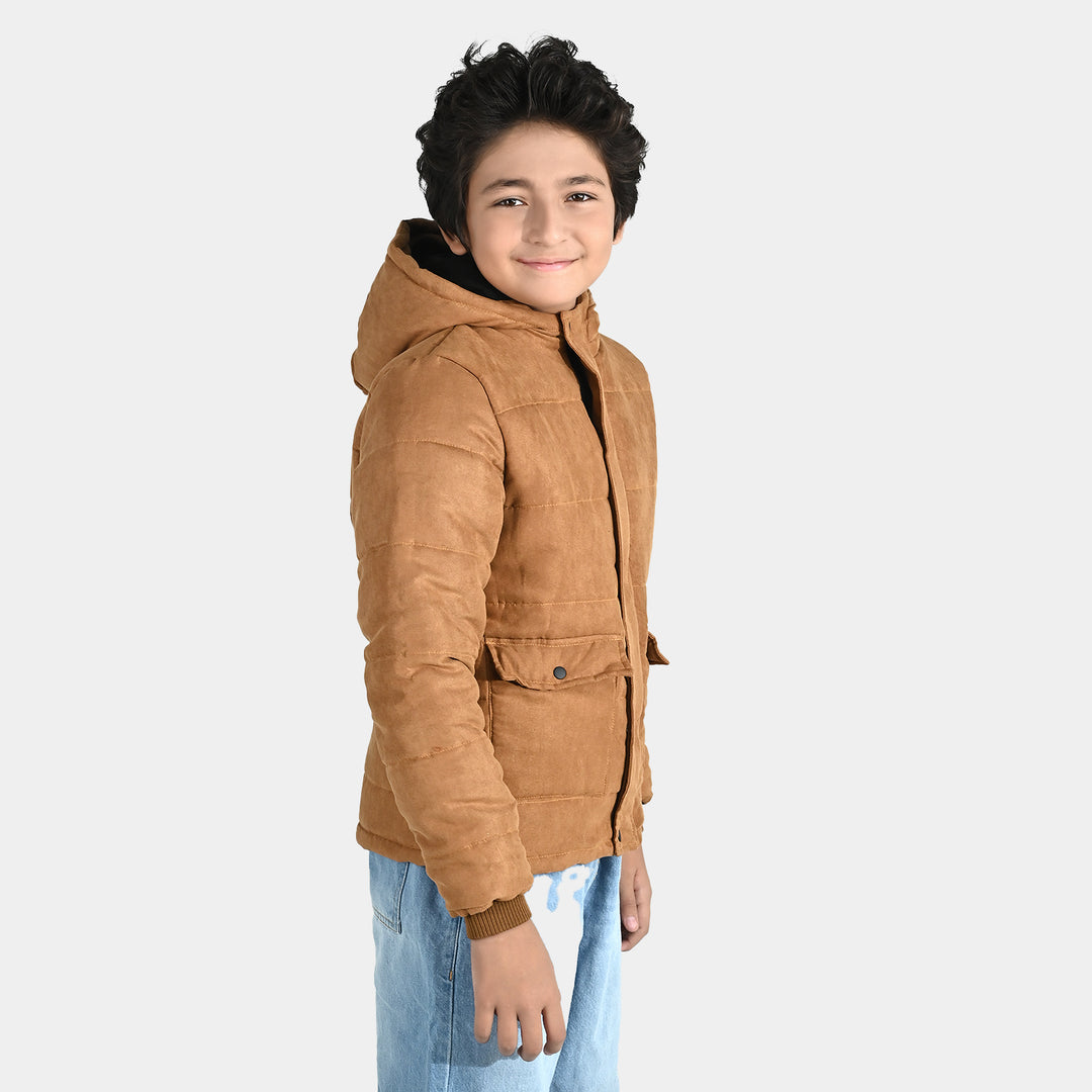 Boys Quilted Hooded Jacket Adventure-BEIGE