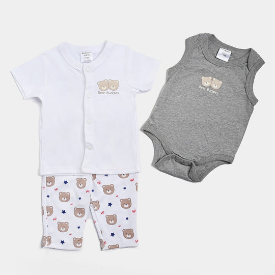 Infant Boys Cotton Interlock 3PCs Set-White