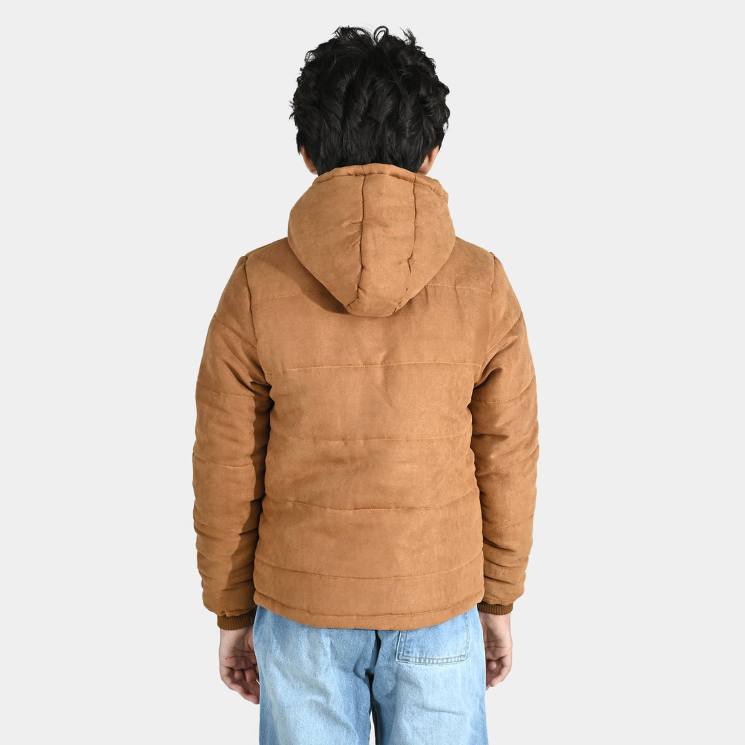 Boys Quilted Hooded Jacket Adventure-BEIGE