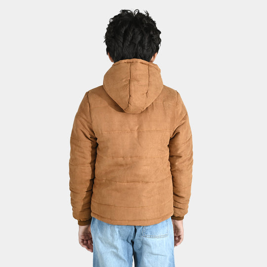 Boys Quilted Hooded Jacket Adventure-BEIGE