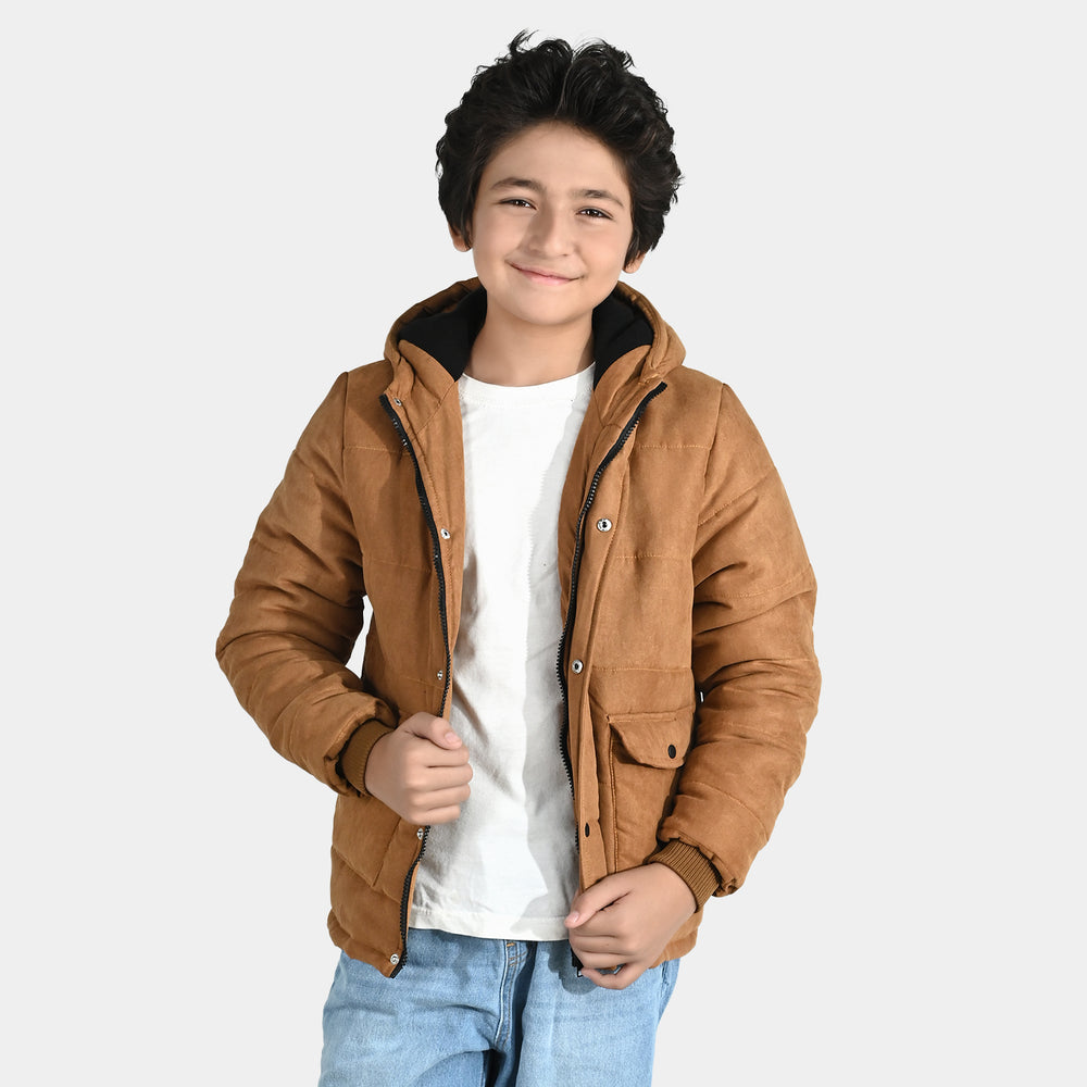 Boys Quilted Hooded Jacket Adventure-BEIGE