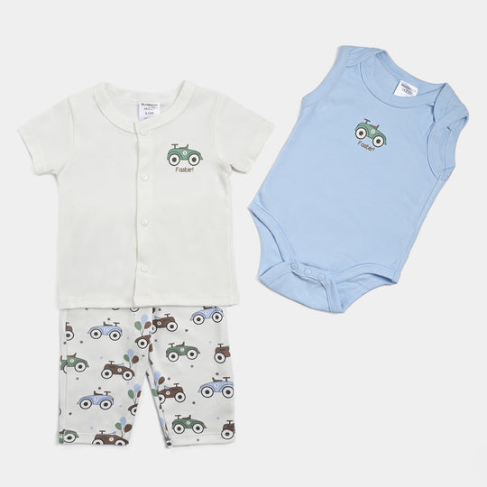 Infant Boys Cotton Interlock 3PCs Set -Off-White