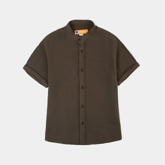 Boys Gauze Shirt (Fully Here)-Olive