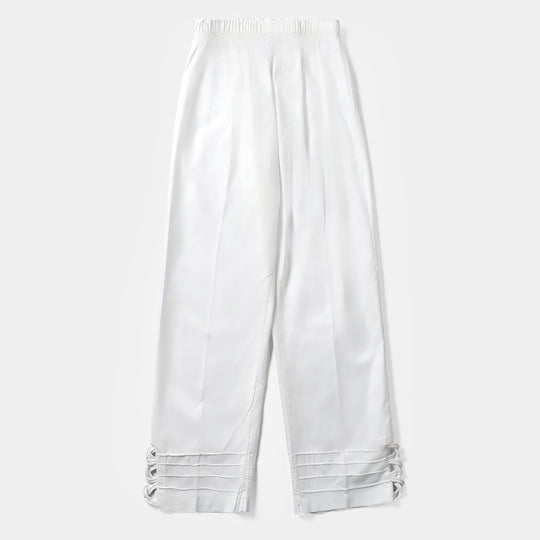 Girls Cotton Loops Pant-White