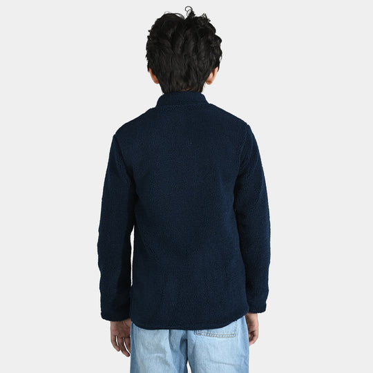 Boys Sherpa Knitted Jacket - Navy