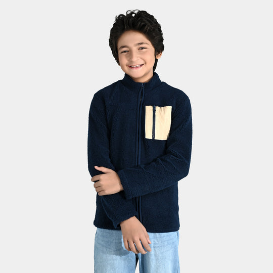 Boys Sherpa Knitted Jacket - Navy