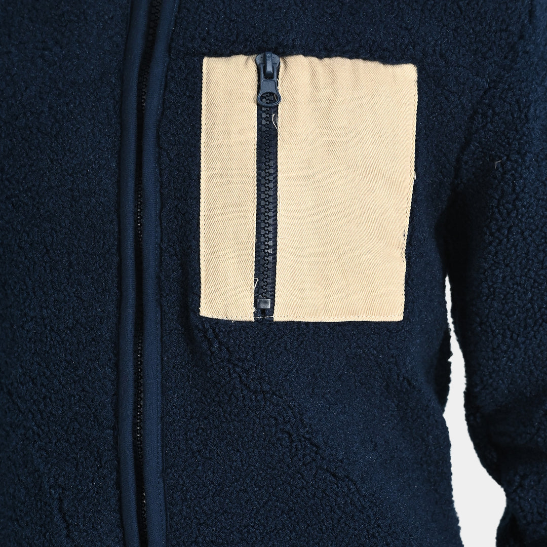 Boys Sherpa Knitted Jacket - Navy