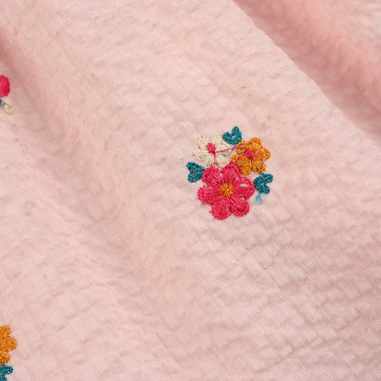 Infant Girls Poly Crinkle Embroidered Top (Butterfly & Flowers) - Baby Pink