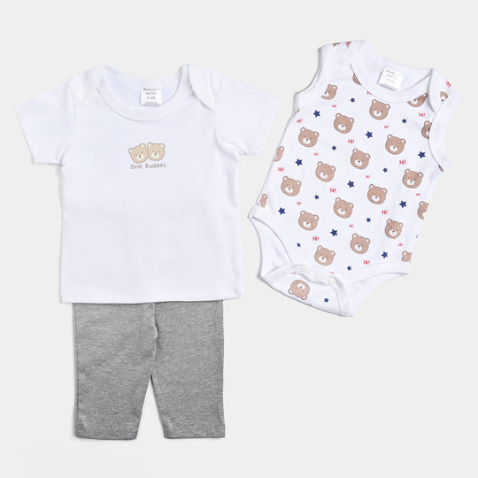 Infant Boys Cotton Interlock 3PCs Set -White